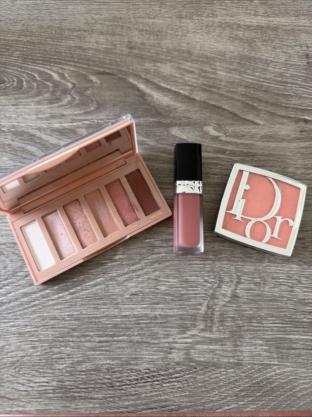 Urban Decay Naked Sin Palette Dior Rosy Glow Blush Toffee Dior liquid Lip 100